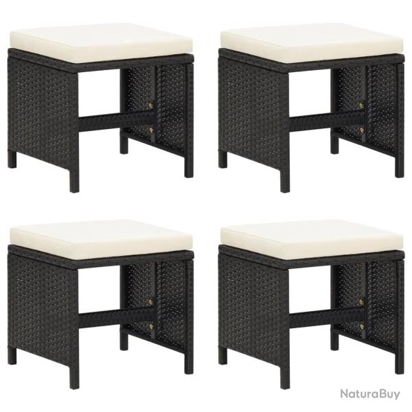 Tabourets de jardin lot de 4 avec coussins R�sine tress�e Noir