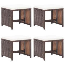 Tabourets de jardin lot de 4 et coussins R&eacute;sine tress&eacute;e Marron