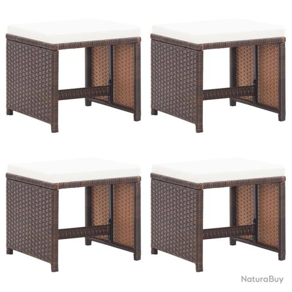 Tabourets de jardin lot de 4 et coussins Rsine tresse Marron