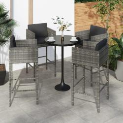 Tabourets de bar lot de 4 avec coussins gris r&eacute;sine tress&eacute;e