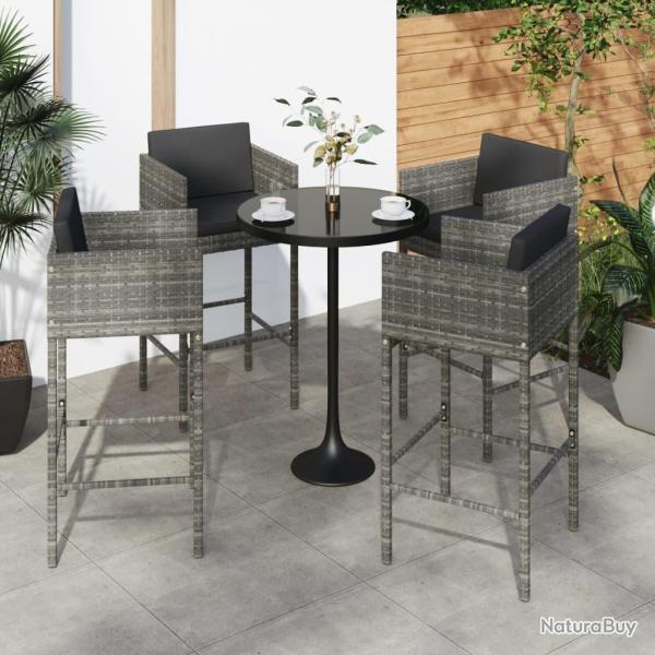 Tabourets de bar lot de 4 avec coussins gris r�sine tress�e