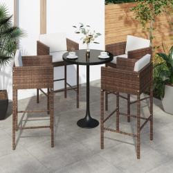 Tabourets de bar lot de 4 avec coussins marron r&eacute;sine tress&eacute;e