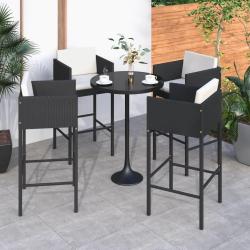 Tabourets de bar lot de 4 avec coussins noir r&eacute;sine tress&eacute;e