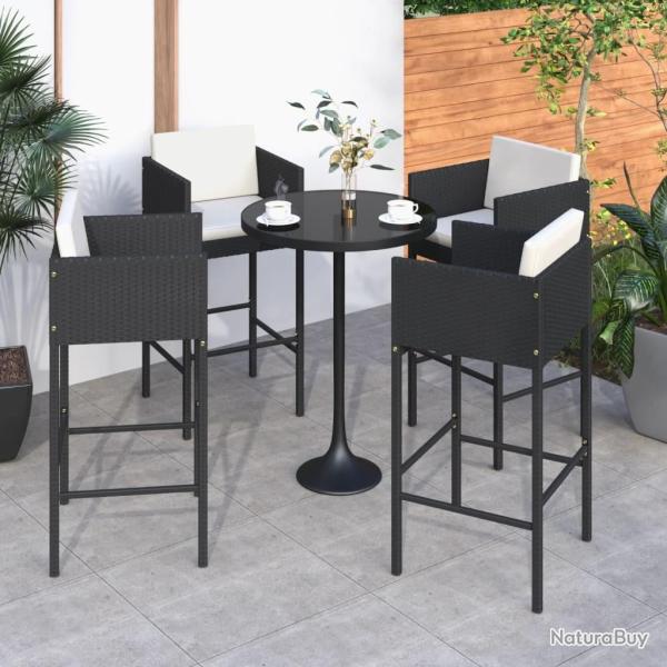 Tabourets de bar lot de 4 avec coussins noir r�sine tress�e