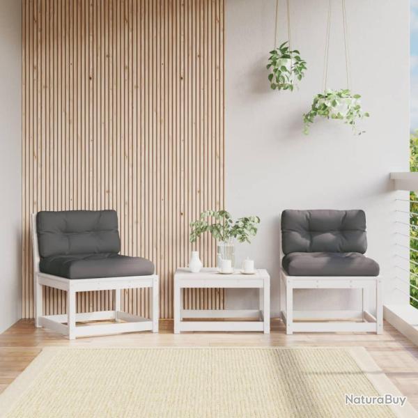 Canap�s de jardin avec coussins 2pcs blanc bois de pin massif