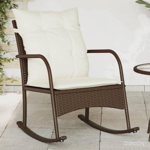 Chaise  bascule de jardin avec coussins marron rsine tresse