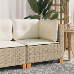 Canap&eacute; d'angle de jardin avec coussins beige r&eacute;sine tress&eacute;e
