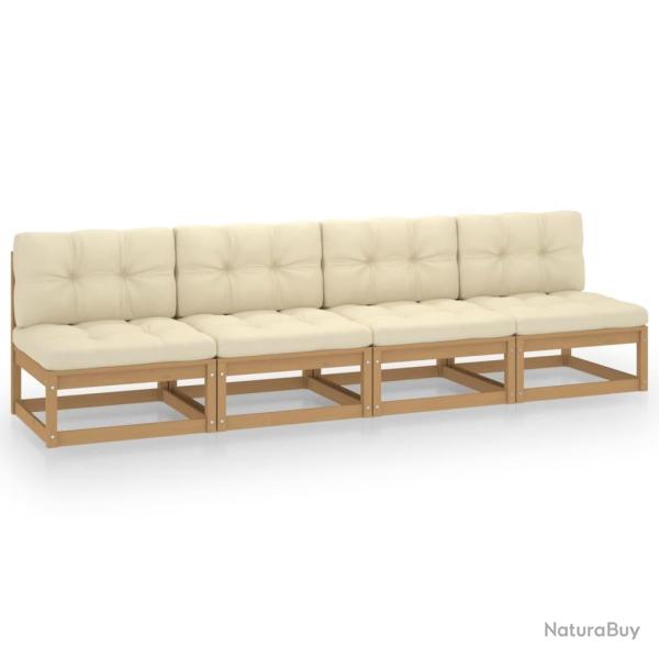 Canap� 4 places de jardin avec coussins Bois de pin massif