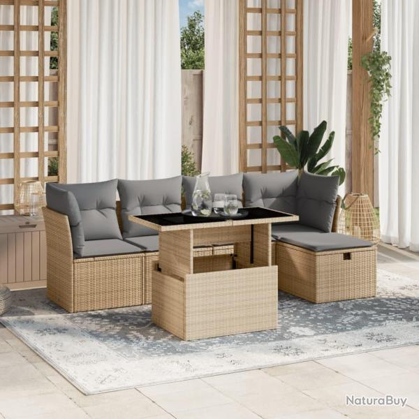 Salon de jardin avec coussins 6 pcs beige r�sine tress�e