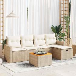 Salon de jardin avec coussins 6 pcs beige r&eacute;sine tress&eacute;e