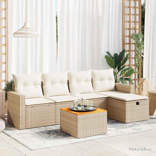 Salon de jardin avec coussins 6 pcs beige rsine tresse