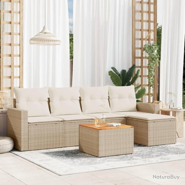 Salon de jardin avec coussins 6 pcs beige r�sine tress�e