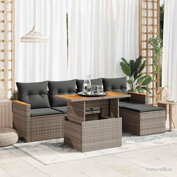Salon de jardin avec coussins 6 pcs gris r�sine tress�e acacia