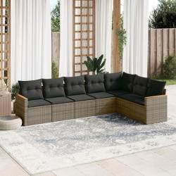 Salon de jardin avec coussins 7 pcs gris r&eacute;sine tress&eacute;e
