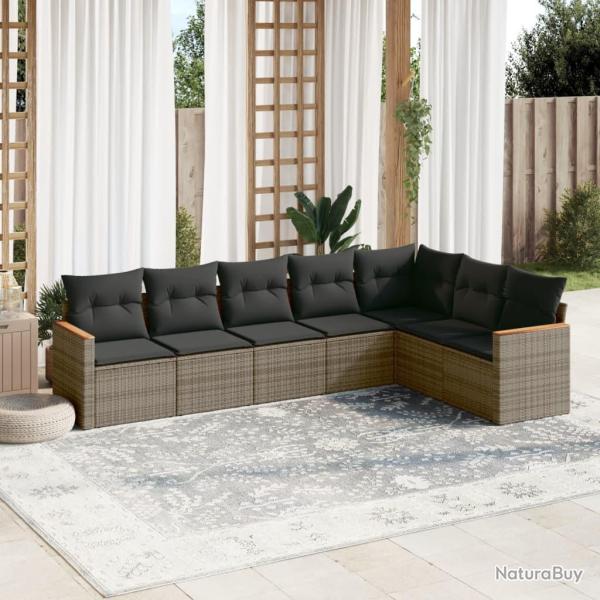 Salon de jardin avec coussins 7 pcs gris r�sine tress�e