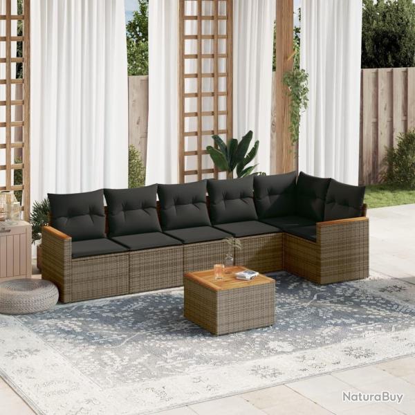 Salon de jardin avec coussins 7 pcs gris r�sine tress�e