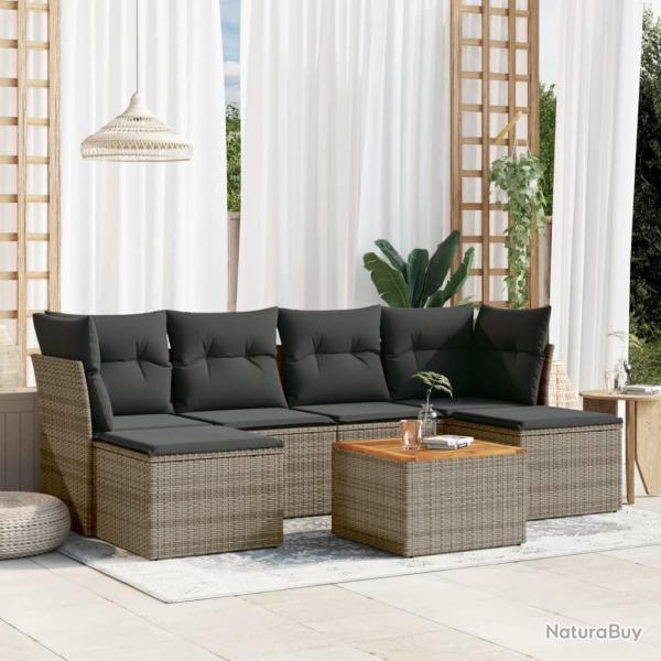 Salon de jardin avec coussins 7 pcs gris r�sine tress�e
