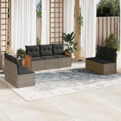 Salon de jardin avec coussins 7 pcs gris r&eacute;sine tress&eacute;e