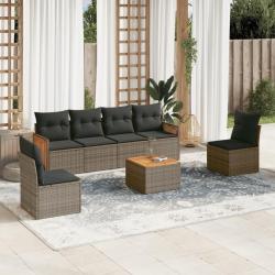 Salon de jardin avec coussins 7 pcs gris r&eacute;sine tress&eacute;e