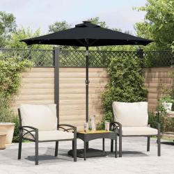 Parasol de jardin avec LED m&acirc;t en acier noir 225x225x212 cm