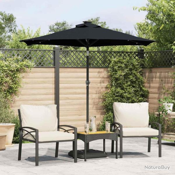 Parasol de jardin avec LED m�t en acier noir 225x225x212 cm