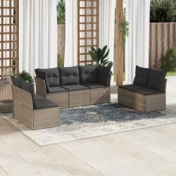 Salon de jardin avec coussins 7 pcs gris r&eacute;sine tress&eacute;e