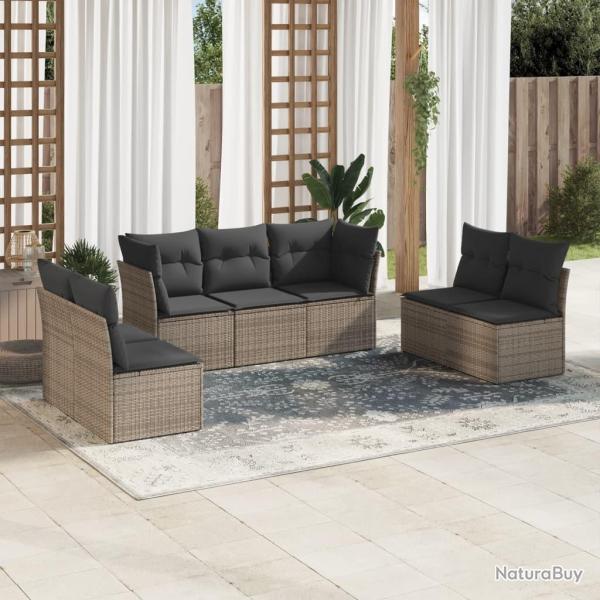 Salon de jardin avec coussins 7 pcs gris r�sine tress�e
