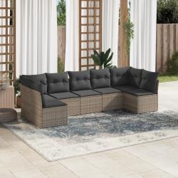 Salon de jardin avec coussins 7 pcs gris r&eacute;sine tress&eacute;e