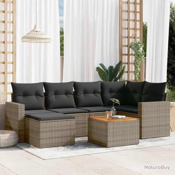Salon de jardin avec coussins 7 pcs gris r�sine tress�e