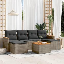 Salon de jardin avec coussins 7 pcs gris r&eacute;sine tress&eacute;e