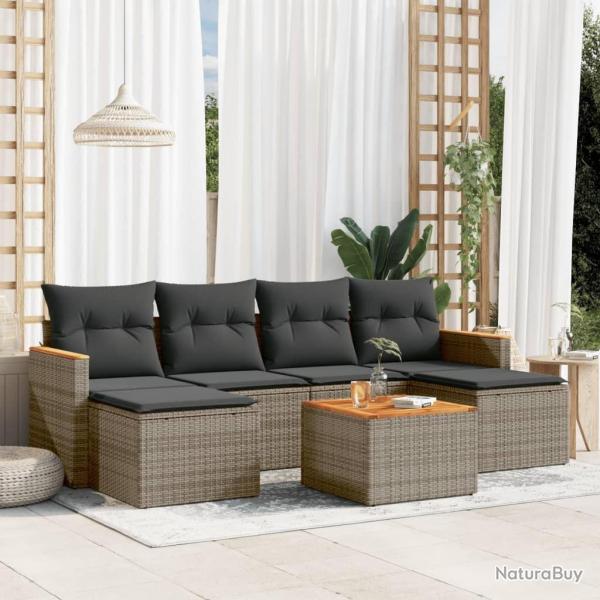 Salon de jardin avec coussins 7 pcs gris r�sine tress�e