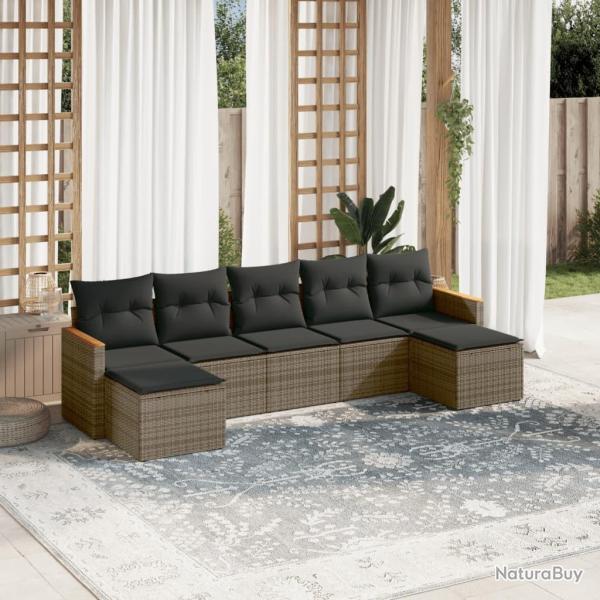 Salon de jardin avec coussins 7 pcs gris r�sine tress�e