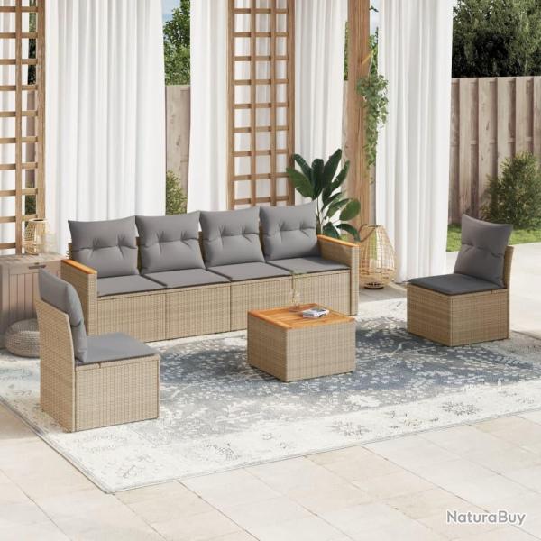 Salon de jardin avec coussins 7pcs m�lange beige r�sine tress�e