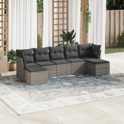 Salon de jardin avec coussins 7 pcs gris r&eacute;sine tress&eacute;e