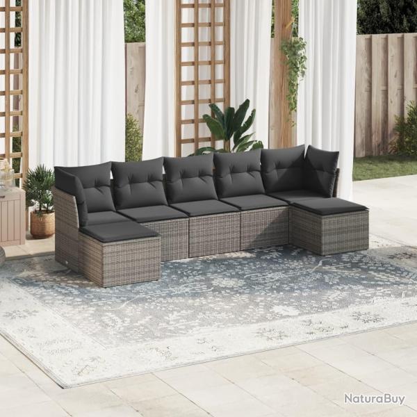 Salon de jardin avec coussins 7 pcs gris r�sine tress�e