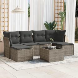 Salon de jardin avec coussins 7 pcs gris r&eacute;sine tress&eacute;e