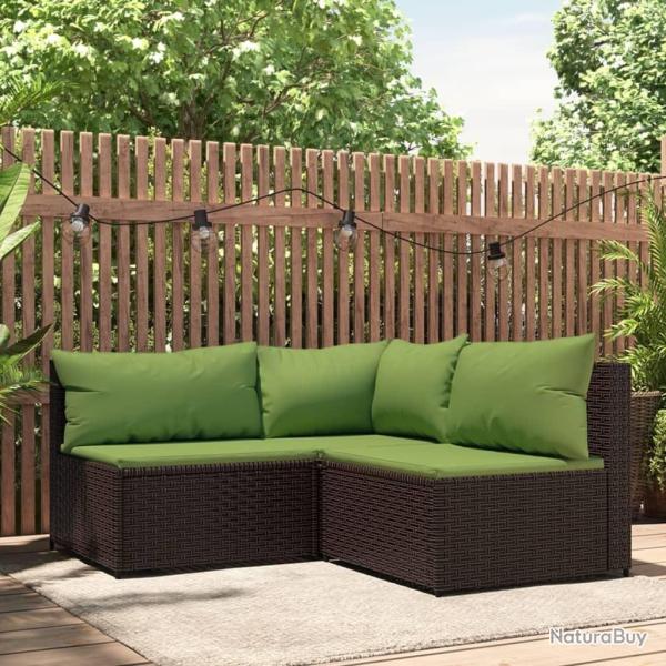 Salon de jardin 3 pcs avec coussins marron r�sine tress�e