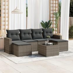 Salon de jardin avec coussins 7 pcs gris r&eacute;sine tress&eacute;e