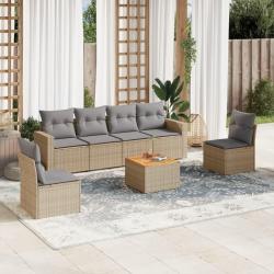 Salon de jardin avec coussins 7 pcs beige r&eacute;sine tress&eacute;e