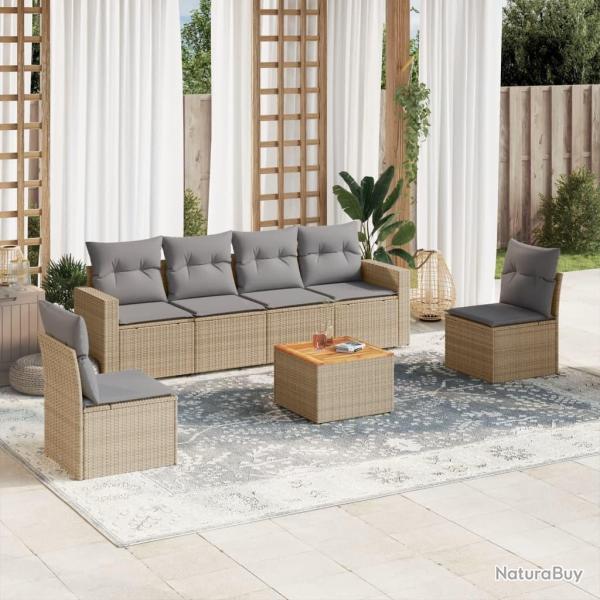 Salon de jardin avec coussins 7 pcs beige r�sine tress�e
