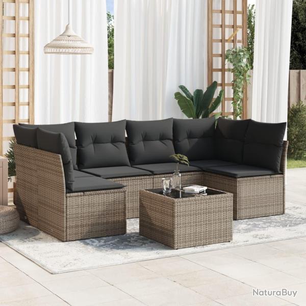 Salon de jardin avec coussins 7 pcs gris r�sine tress�e
