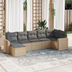 Salon de jardin avec coussins 7 pcs beige r&eacute;sine tress&eacute;e