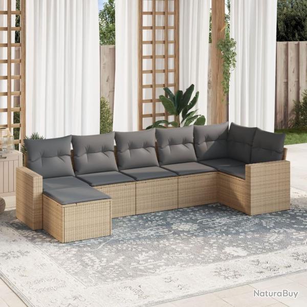 Salon de jardin avec coussins 7 pcs beige r�sine tress�e