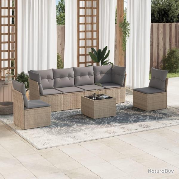 Salon de jardin avec coussins 7 pcs beige r�sine tress�e