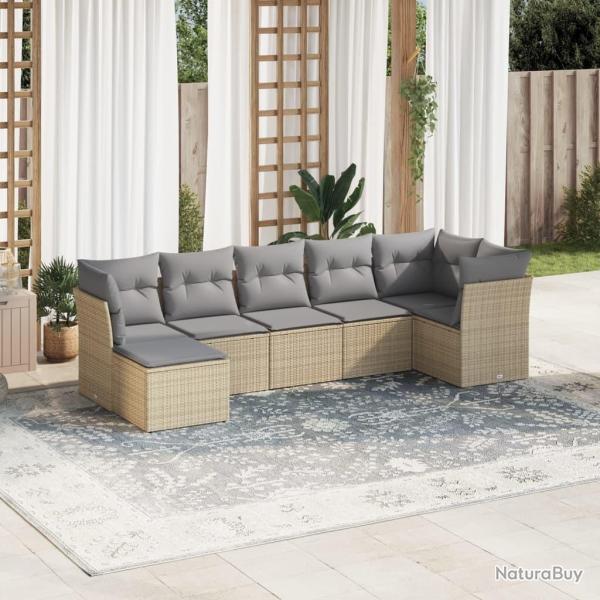 Salon de jardin avec coussins 7 pcs beige r�sine tress�e