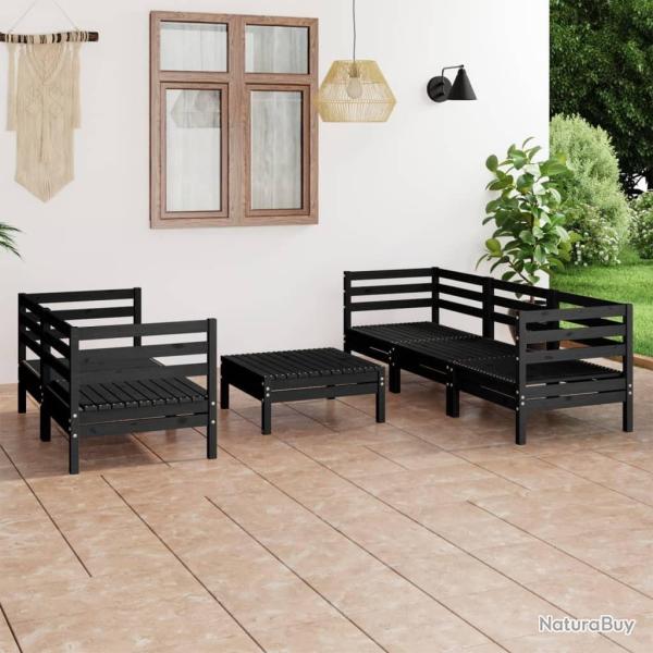 Salon de jardin 6 pcs Noir Bois de pin massif