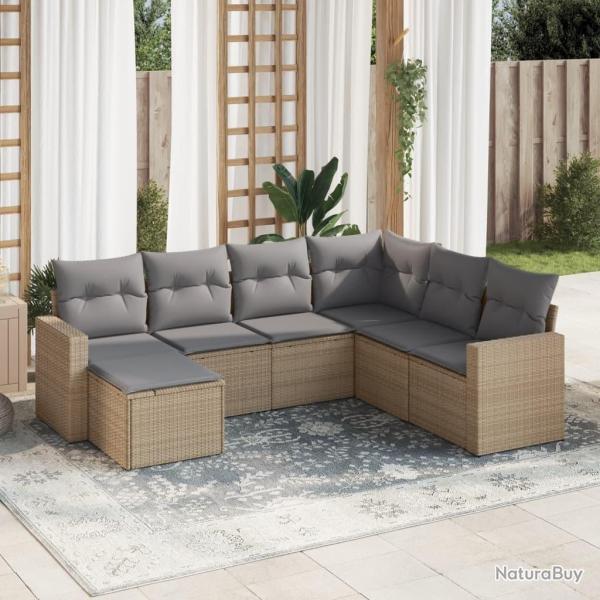 Salon de jardin avec coussins 7 pcs beige r�sine tress�e