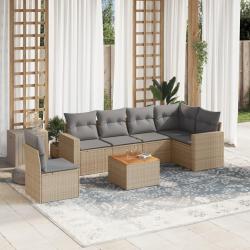 Salon de jardin avec coussins 7 pcs beige r&eacute;sine tress&eacute;e