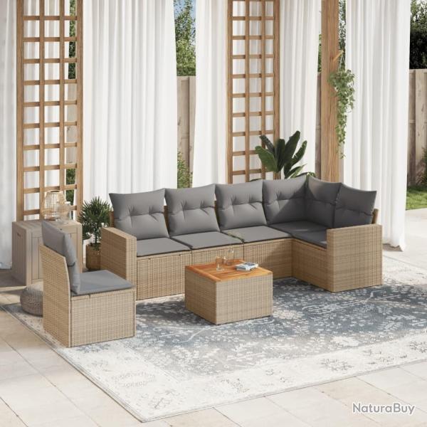 Salon de jardin avec coussins 7 pcs beige r�sine tress�e