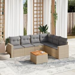 Salon de jardin avec coussins 7 pcs beige r&eacute;sine tress&eacute;e